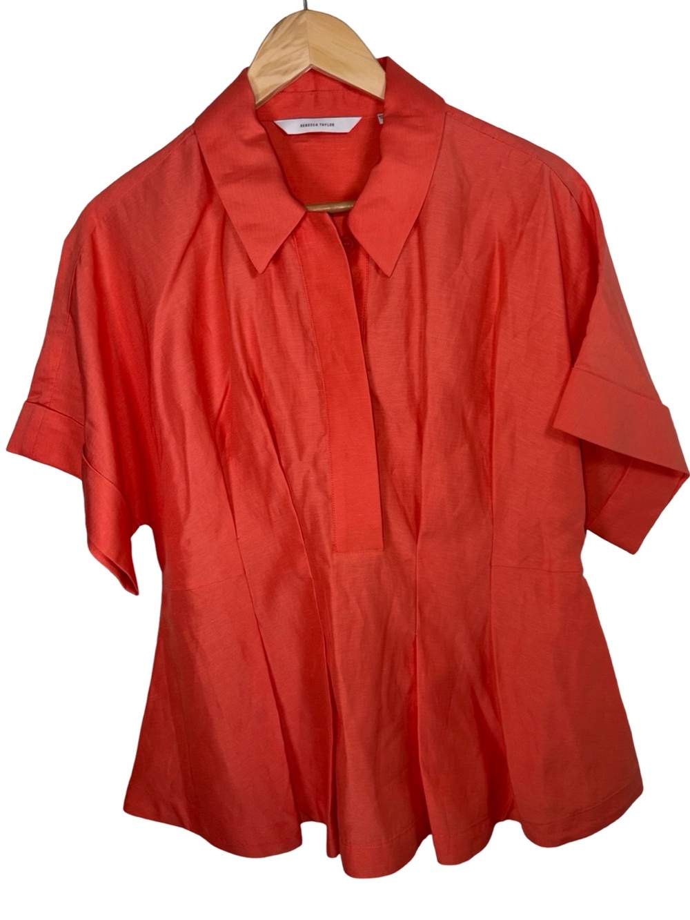 Rebecca Taylor Lena shine salmon button front collared blouse size 10